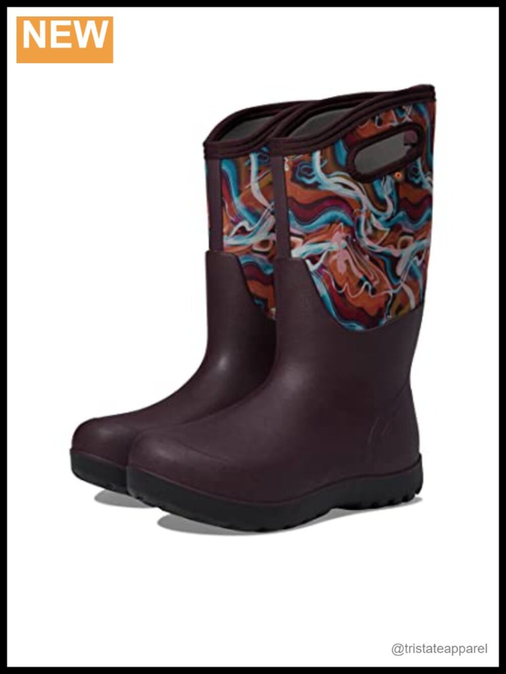 Waterproof Insulated Snow Boots Mid-Calf Rubber Pull-On Winter Boots